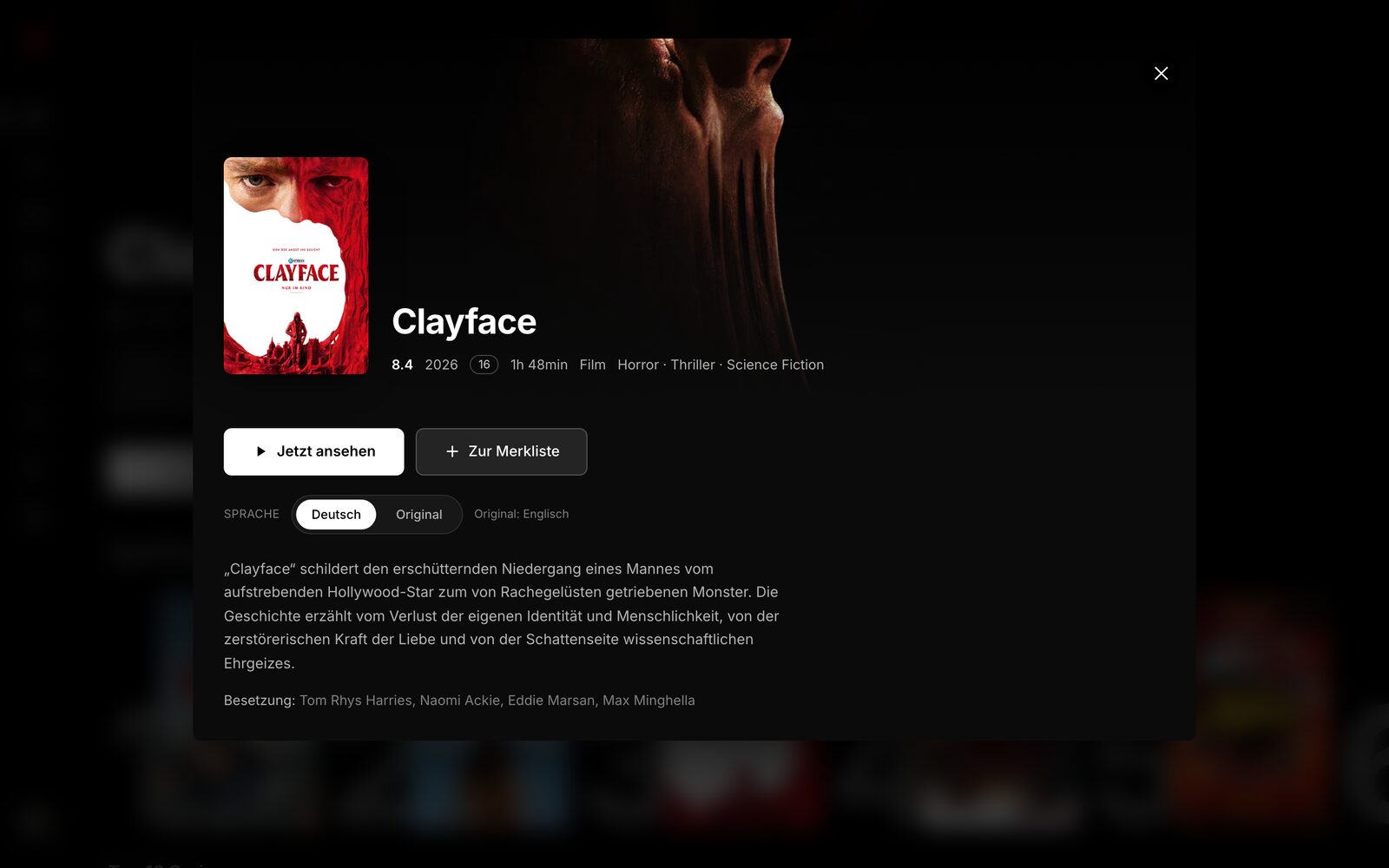 JugoFlix Detailansicht eines Films mit Sprache und Beschreibung